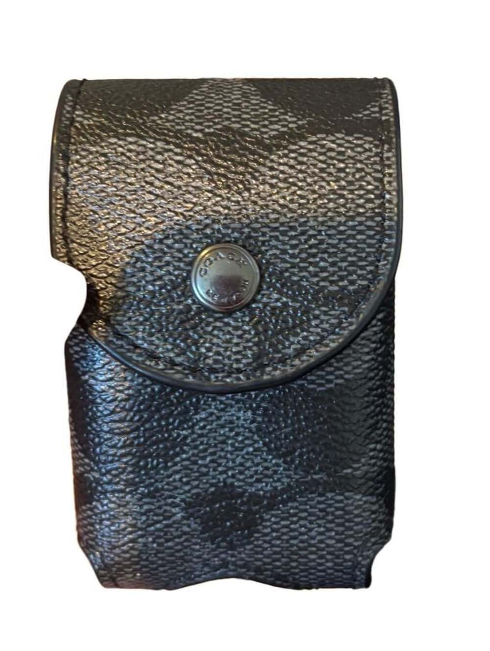 Coach Signature Canvas AirPods Case Holder Clip Black Gray Y2K